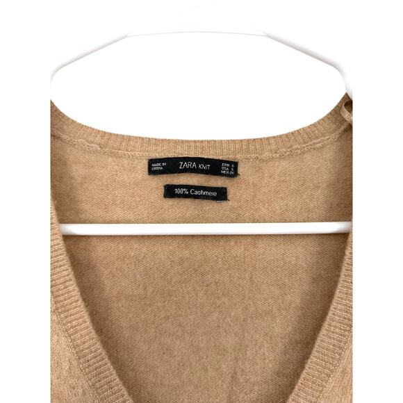 ZARA | S | Sweater 100% Pure Cashmere Tan V Neck Quiet Luxury Pull Over Knit - Picture 3 of 6
